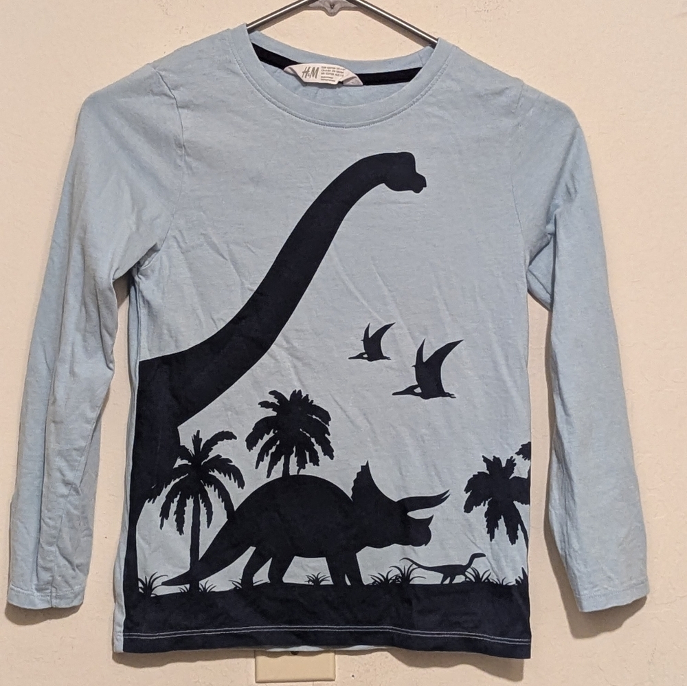 H&M blue dinosaur long sleeve shirt size 6 to 8 years